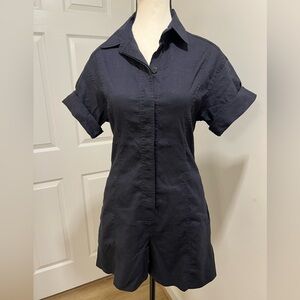 $325 Theory Navy Blue Short Sleeve Romper Size 4 | Tailored Utility Style ✨